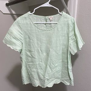 J Crew Blouse- scalloped sleeves and embroidered detail